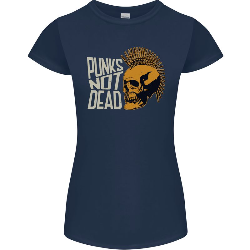 Punks Not Dead Skinhead Skull Womens Petite Cut T-Shirt Navy Blue