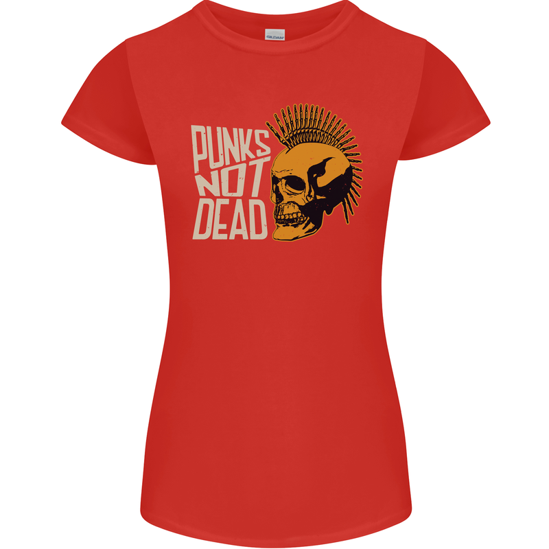 Punks Not Dead Skinhead Skull Womens Petite Cut T-Shirt Red