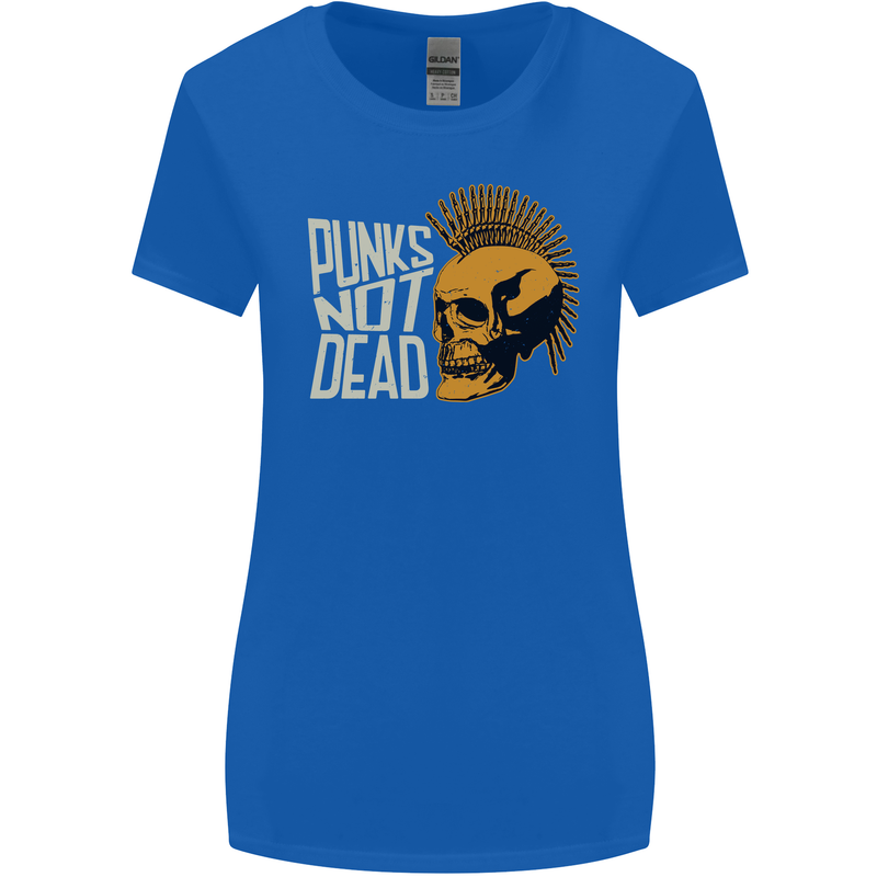 Punks Not Dead Skinhead Skull Womens Wider Cut T-Shirt Royal Blue
