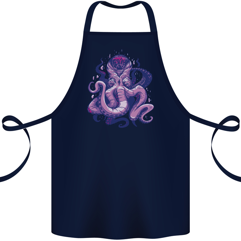 Purple Cthulhu Kraken Octopus Cotton Apron 100% Organic Navy Blue