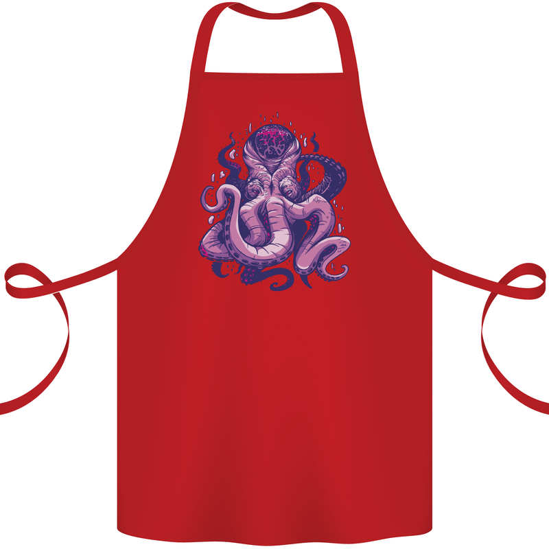 Purple Cthulhu Kraken Octopus Cotton Apron 100% Organic Red