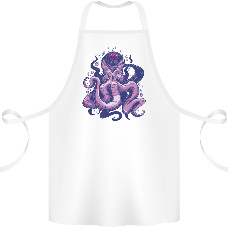 Purple Cthulhu Kraken Octopus Cotton Apron 100% Organic White