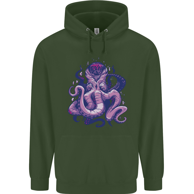 Purple Cthulhu Kraken Octopus Mens 80% Cotton Hoodie Forest Green