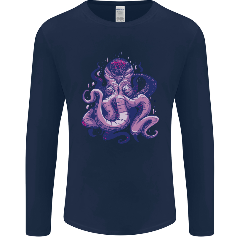 Purple Cthulhu Kraken Octopus Mens Long Sleeve T-Shirt Navy Blue
