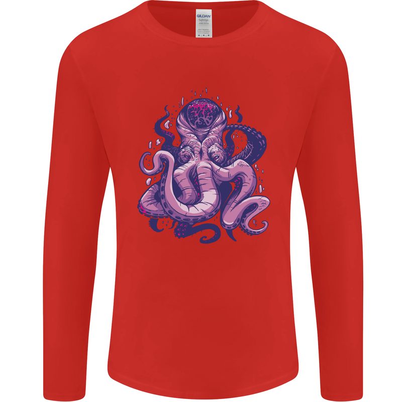 Purple Cthulhu Kraken Octopus Mens Long Sleeve T-Shirt Red