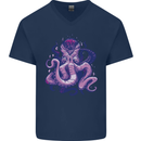 Purple Cthulhu Kraken Octopus Mens V-Neck Cotton T-Shirt Navy Blue