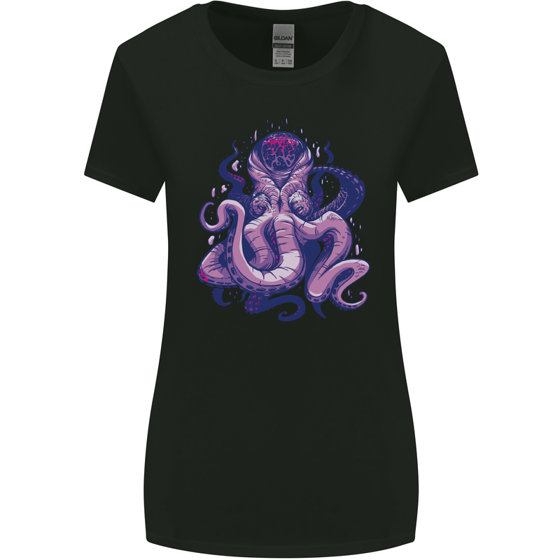 Purple Cthulhu Kraken Octopus Womens Wider Cut T-Shirt Black