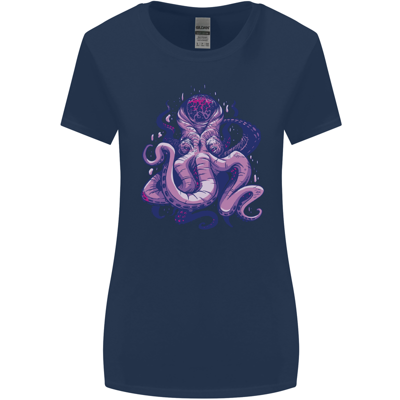 Purple Cthulhu Kraken Octopus Womens Wider Cut T-Shirt Navy Blue