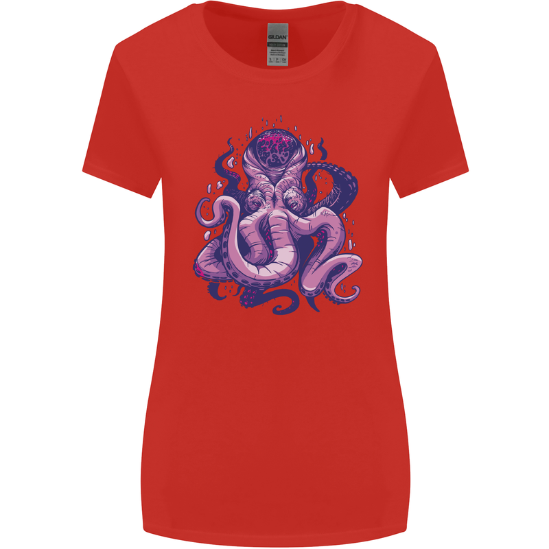 Purple Cthulhu Kraken Octopus Womens Wider Cut T-Shirt Red