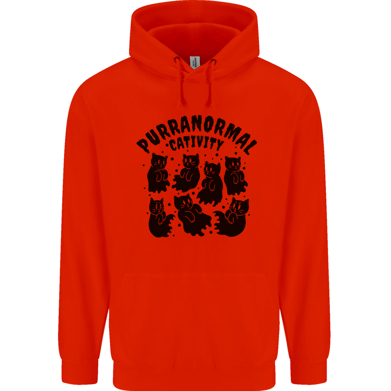 Purranormal Cativity Funny Cat Halloween Childrens Kids Hoodie Bright Red