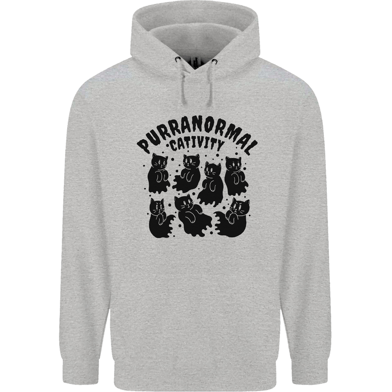 Purranormal Cativity Funny Cat Halloween Childrens Kids Hoodie Sports Grey
