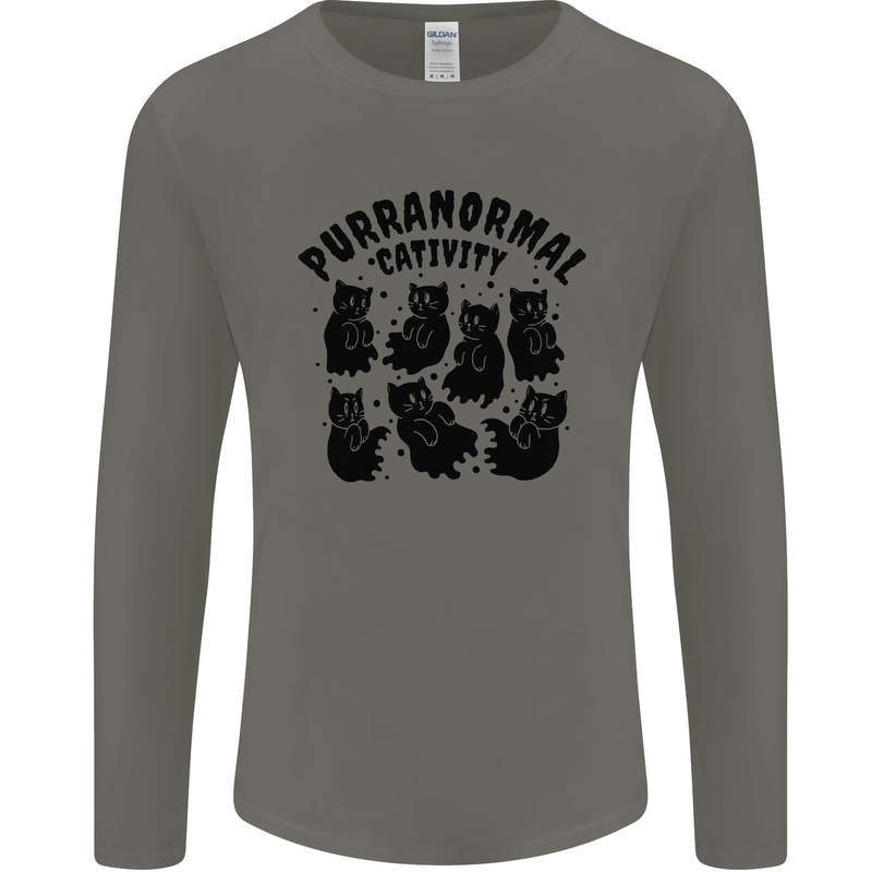 Purranormal Cativity Funny Cat Halloween Mens Long Sleeve T-Shirt Charcoal