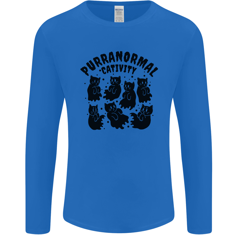 Purranormal Cativity Funny Cat Halloween Mens Long Sleeve T-Shirt Royal Blue
