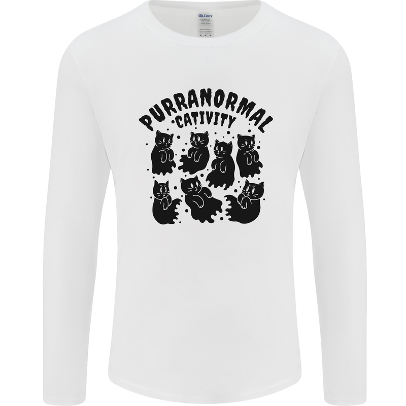 Purranormal Cativity Funny Cat Halloween Mens Long Sleeve T-Shirt White