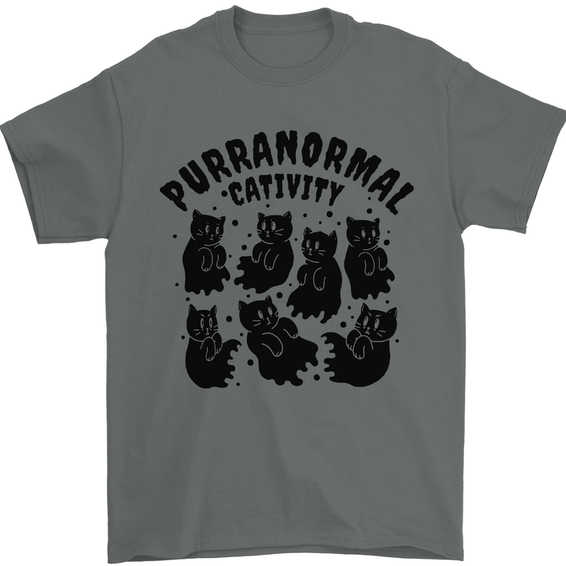 Purranormal Cativity Funny Cat Halloween Mens T-Shirt Cotton Gildan Charcoal