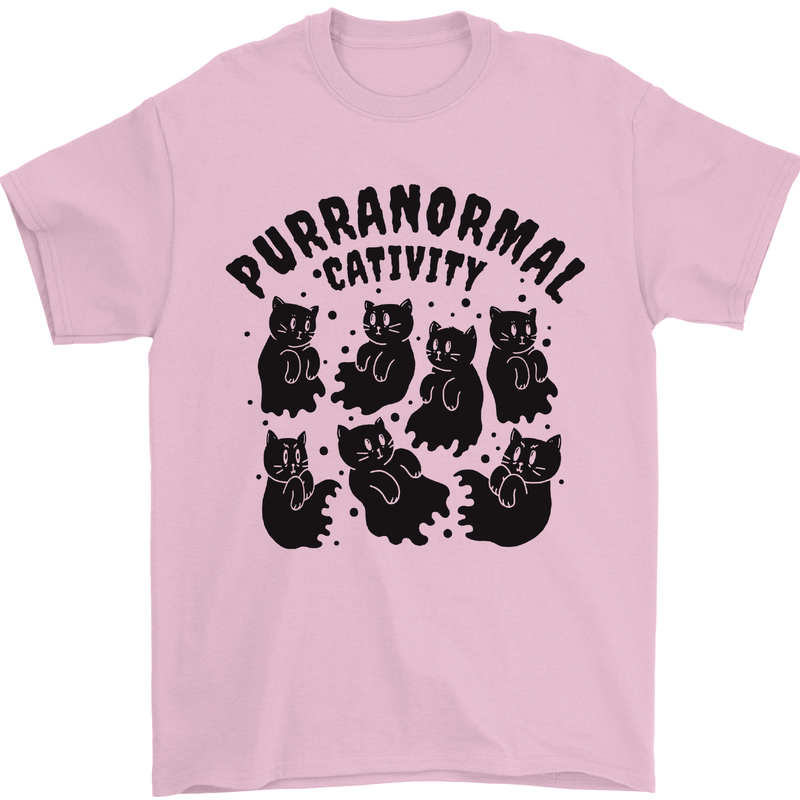 Purranormal Cativity Funny Cat Halloween Mens T-Shirt Cotton Gildan Light Pink
