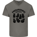 Purranormal Cativity Funny Cat Halloween Mens V-Neck Cotton T-Shirt Charcoal