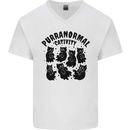 Purranormal Cativity Funny Cat Halloween Mens V-Neck Cotton T-Shirt White