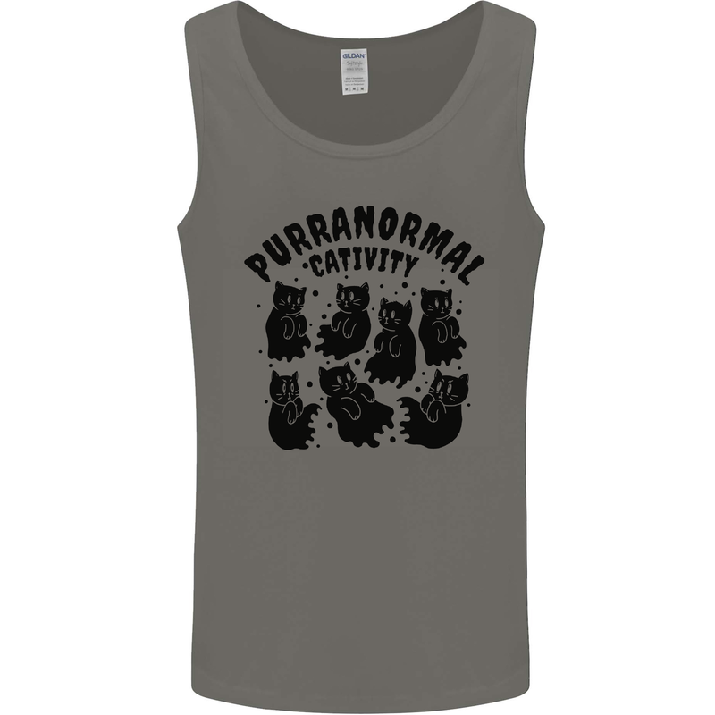 Purranormal Cativity Funny Cat Halloween Mens Vest Tank Top Charcoal