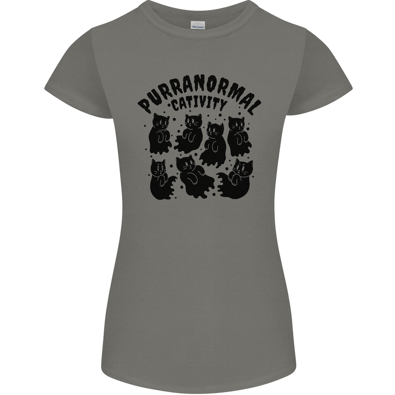 Purranormal Cativity Funny Cat Halloween Womens Petite Cut T-Shirt Charcoal