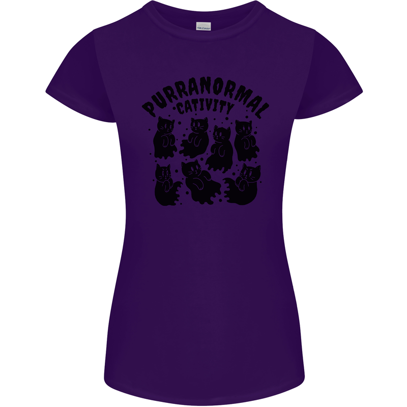 Purranormal Cativity Funny Cat Halloween Womens Petite Cut T-Shirt Purple