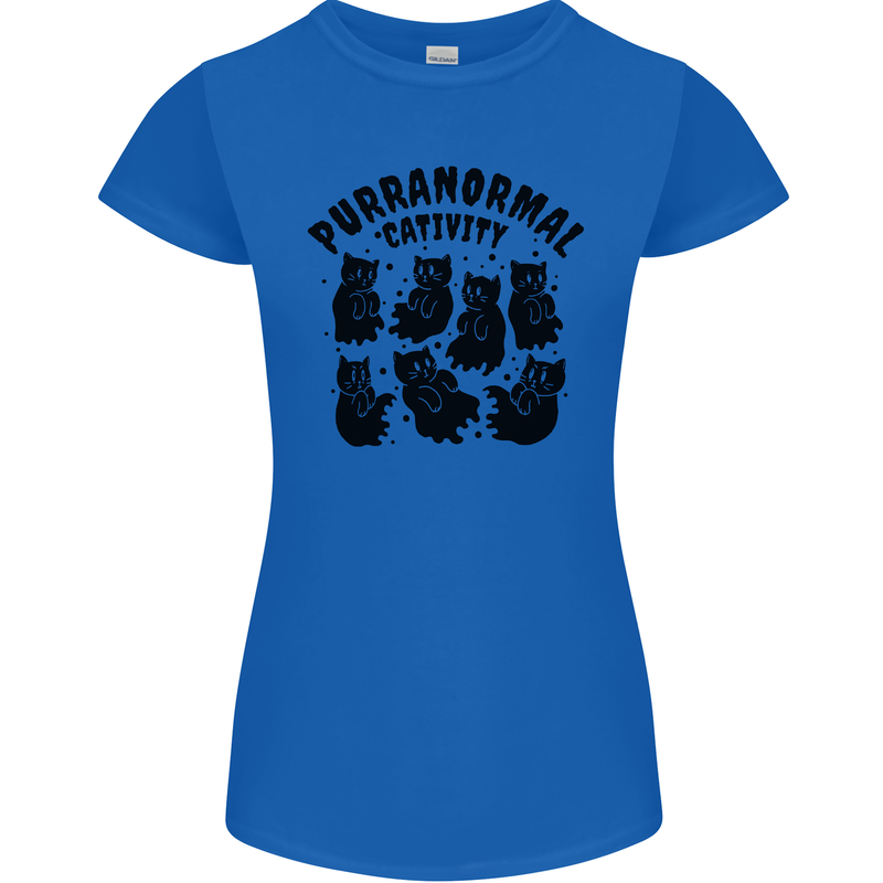 Purranormal Cativity Funny Cat Halloween Womens Petite Cut T-Shirt Royal Blue