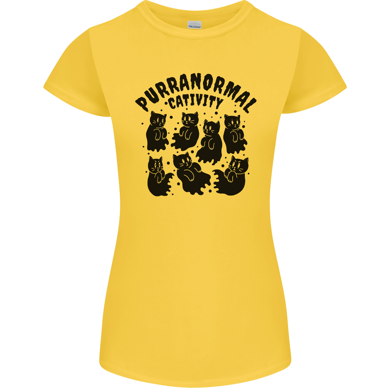 Purranormal Cativity Funny Cat Halloween Womens Petite Cut T-Shirt Yellow