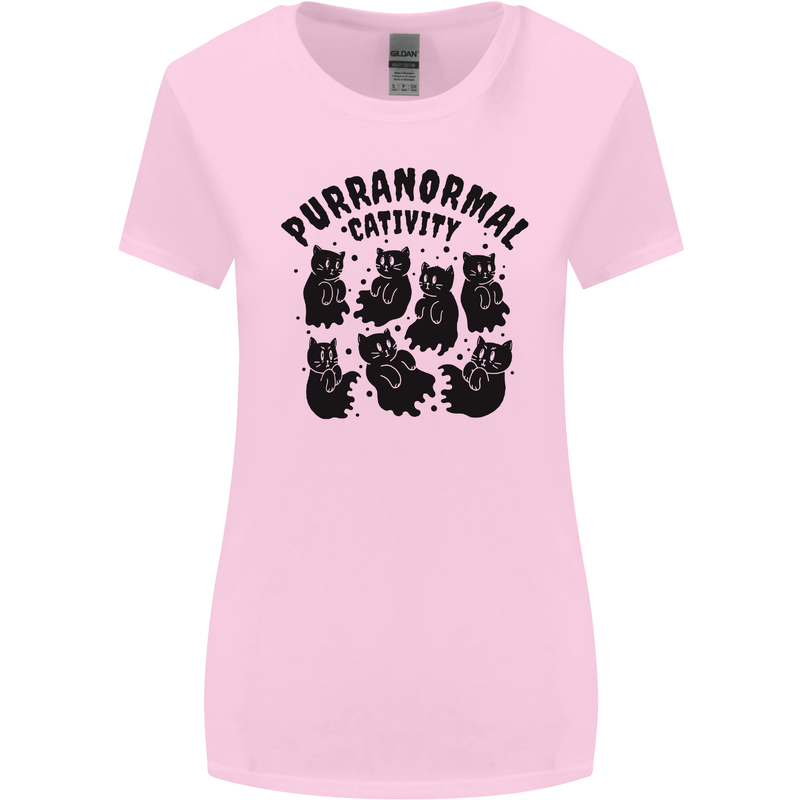 Purranormal Cativity Funny Cat Halloween Womens Wider Cut T-Shirt Light Pink