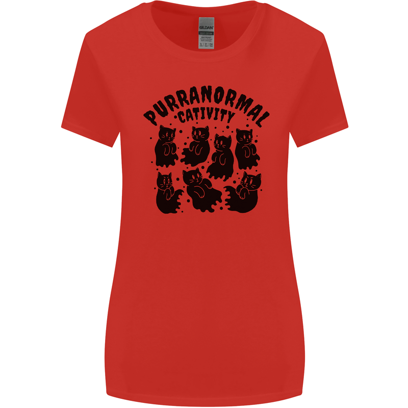 Purranormal Cativity Funny Cat Halloween Womens Wider Cut T-Shirt Red