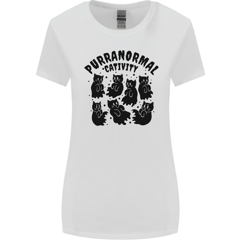 Purranormal Cativity Funny Cat Halloween Womens Wider Cut T-Shirt White