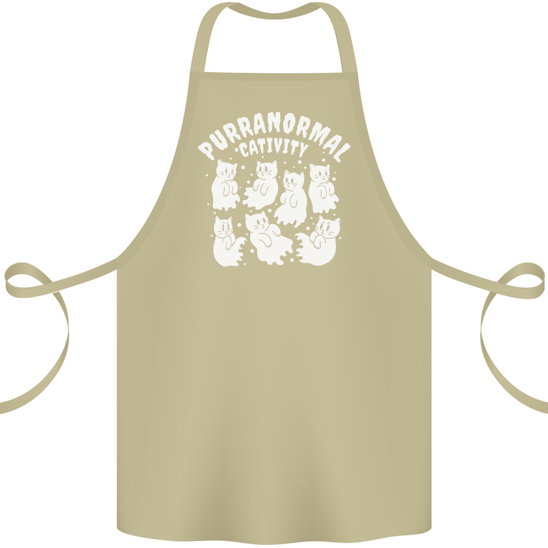 Purranormal Cativity Funny Halloween Cat Cotton Apron 100% Organic Khaki