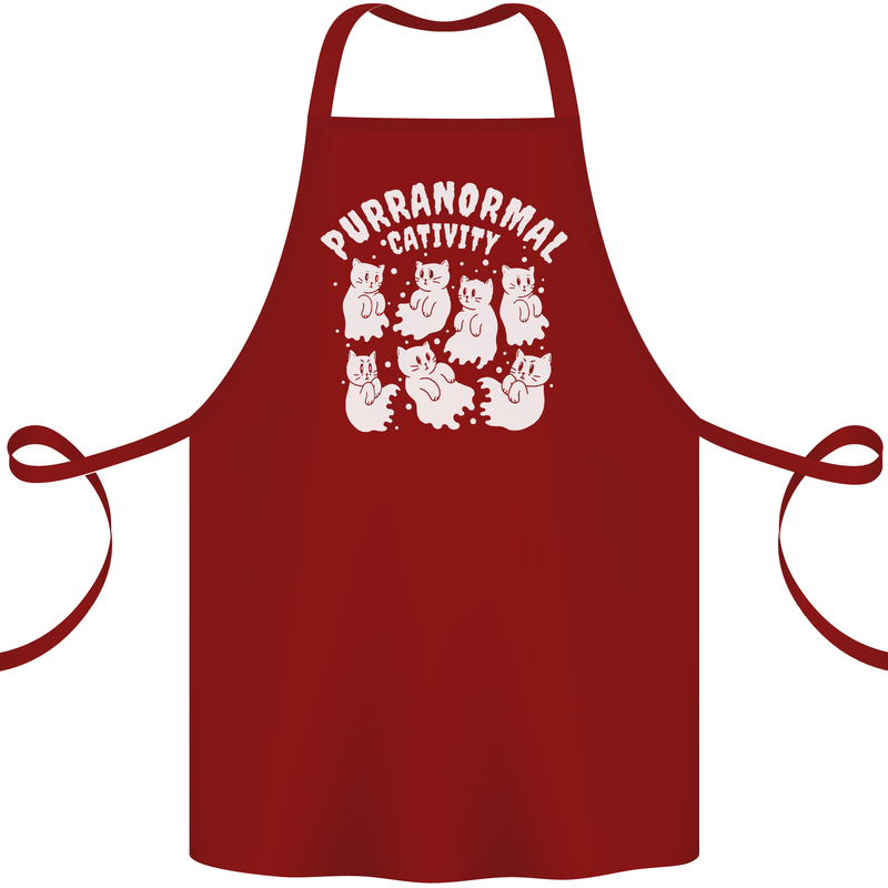Purranormal Cativity Funny Halloween Cat Cotton Apron 100% Organic Maroon