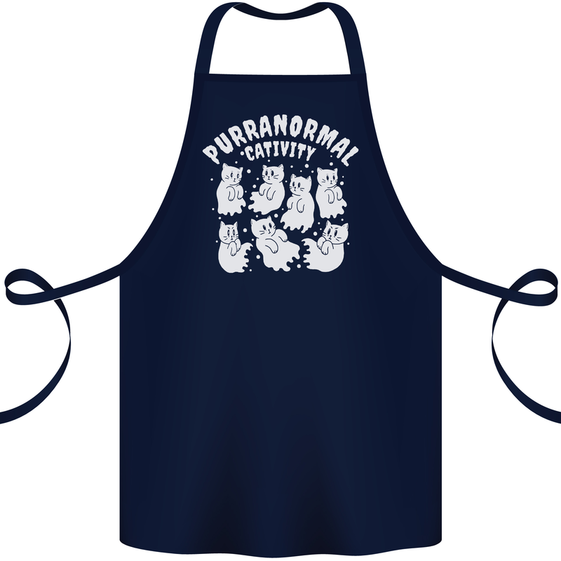 Purranormal Cativity Funny Halloween Cat Cotton Apron 100% Organic Navy Blue