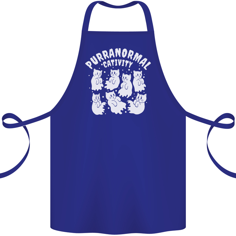 Purranormal Cativity Funny Halloween Cat Cotton Apron 100% Organic Royal Blue