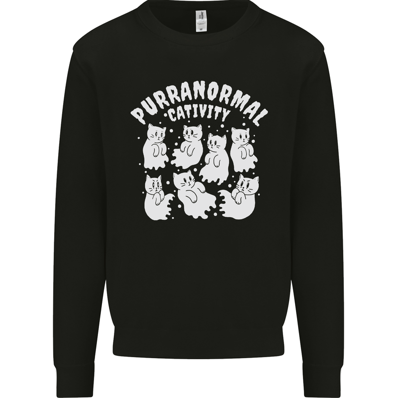 Purranormal Cativity Funny Halloween Cat Kids Sweatshirt Jumper Black