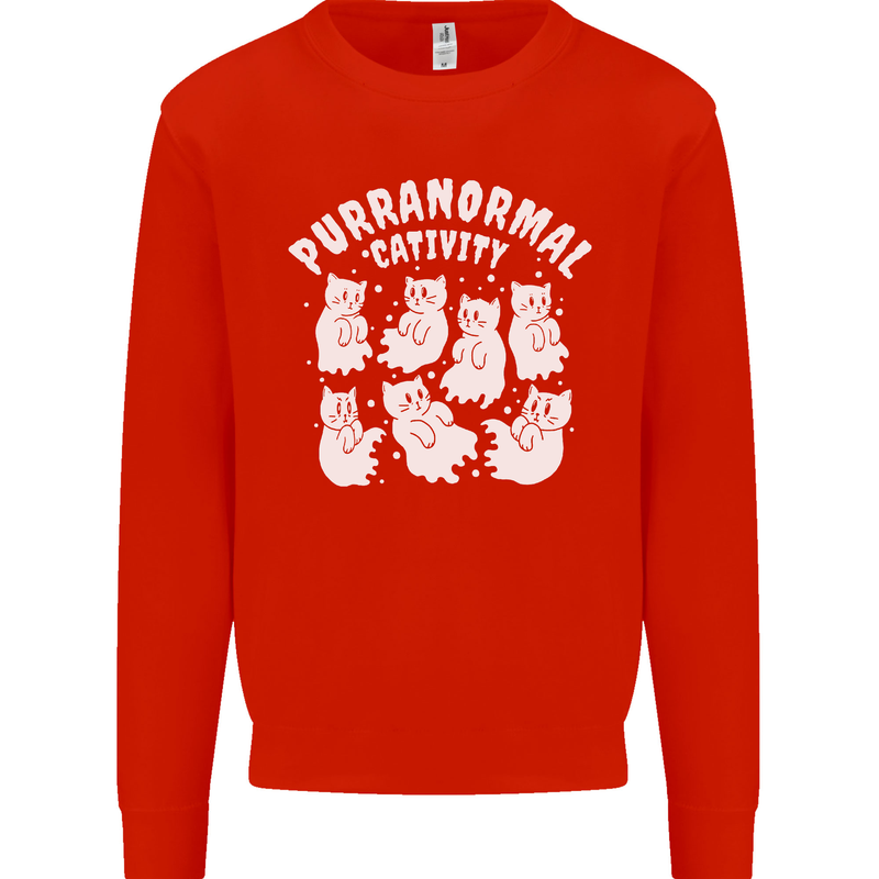 Purranormal Cativity Funny Halloween Cat Kids Sweatshirt Jumper Bright Red