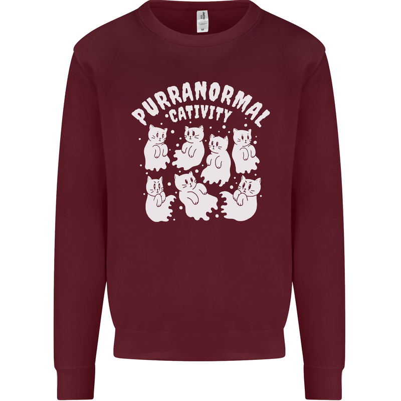 Purranormal Cativity Funny Halloween Cat Kids Sweatshirt Jumper Maroon