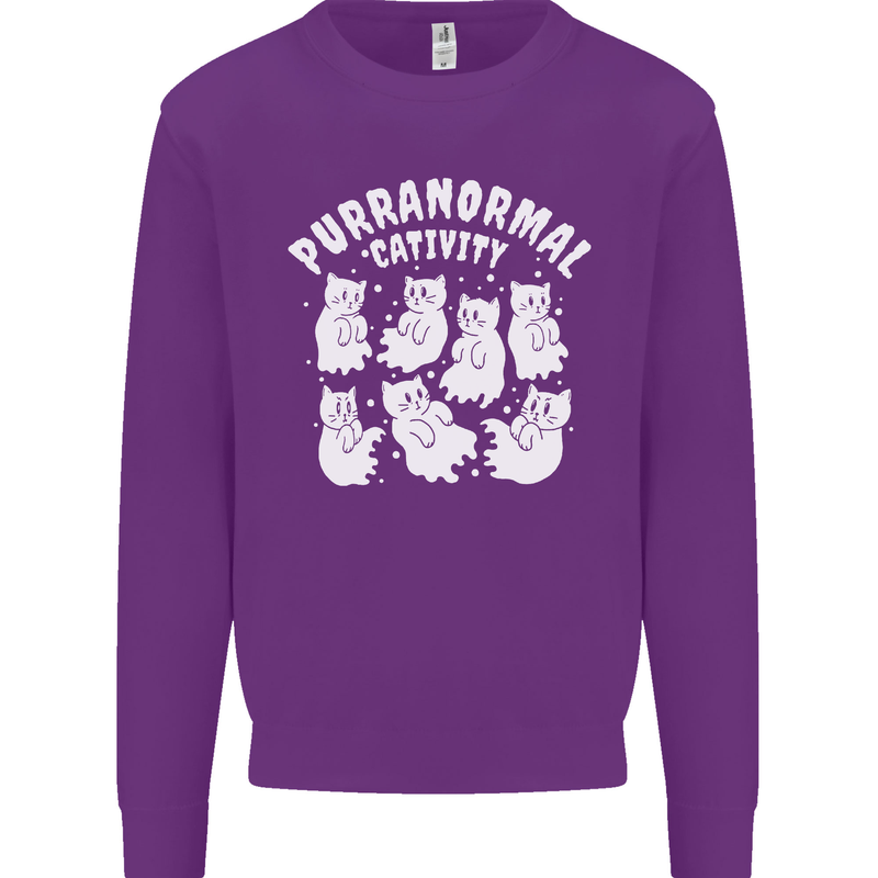 Purranormal Cativity Funny Halloween Cat Kids Sweatshirt Jumper Purple