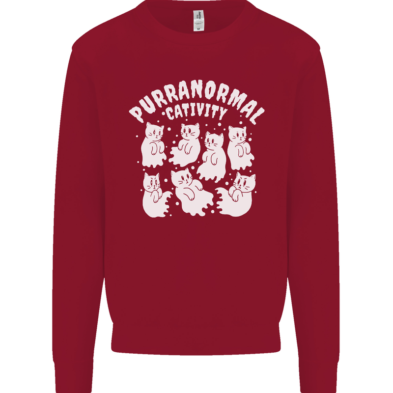 Purranormal Cativity Funny Halloween Cat Kids Sweatshirt Jumper Red