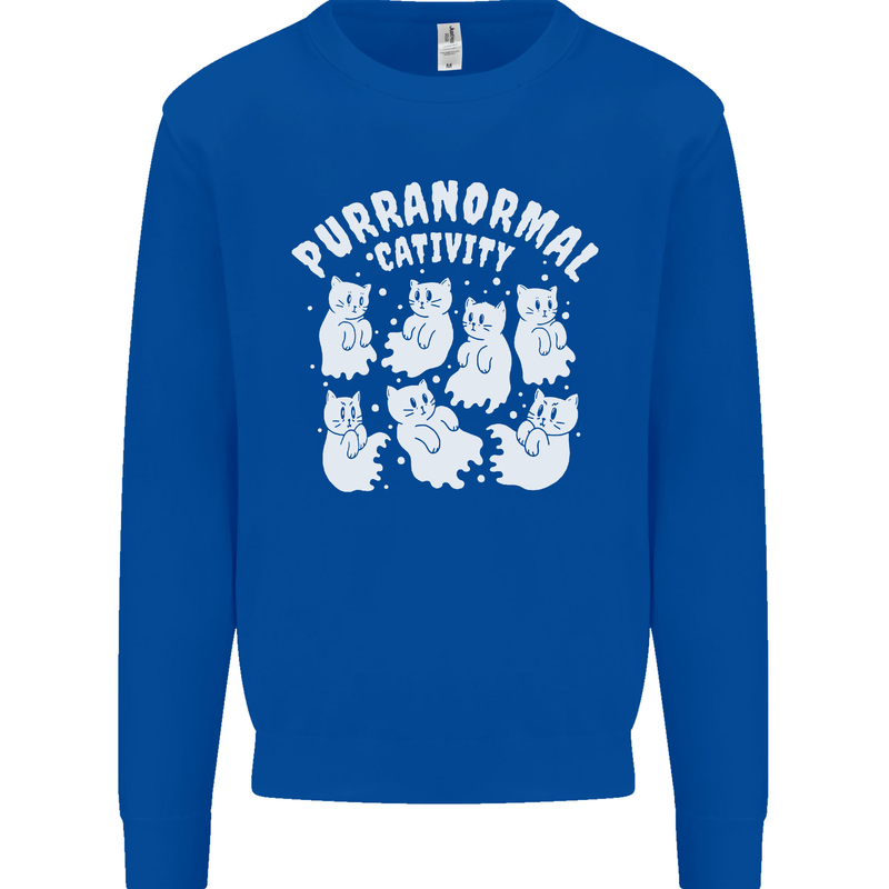 Purranormal Cativity Funny Halloween Cat Kids Sweatshirt Jumper Royal Blue
