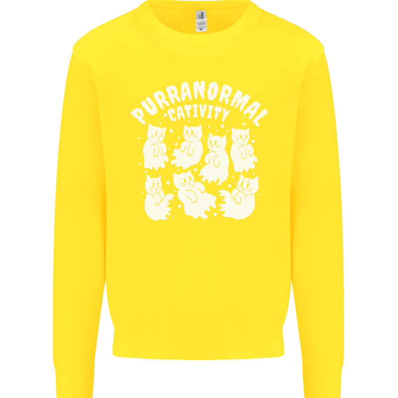 Purranormal Cativity Funny Halloween Cat Kids Sweatshirt Jumper Yellow
