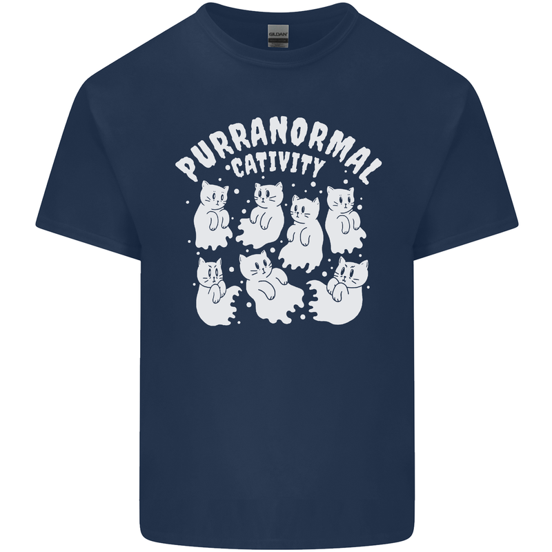 Purranormal Cativity Funny Halloween Cat Kids T-Shirt Childrens Navy Blue