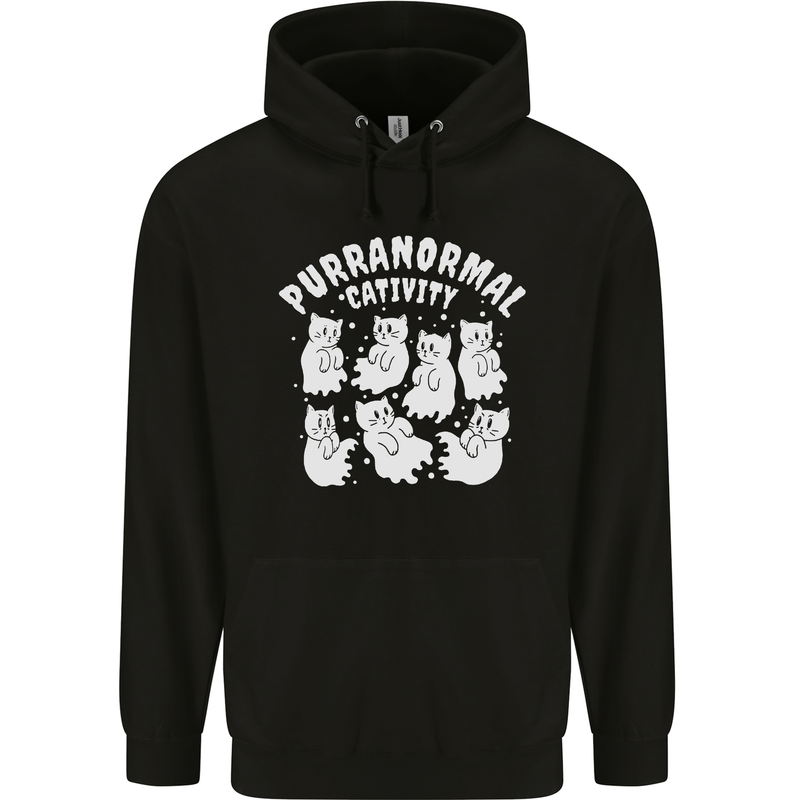 Purranormal Cativity Funny Halloween Cat Mens 80% Cotton Hoodie Black