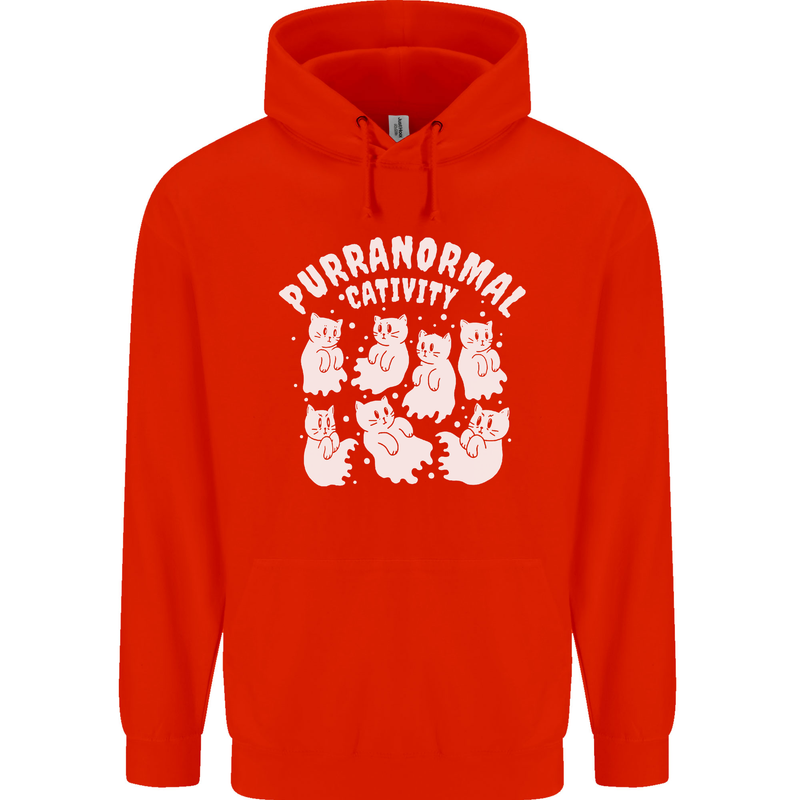 Purranormal Cativity Funny Halloween Cat Mens 80% Cotton Hoodie Bright Red