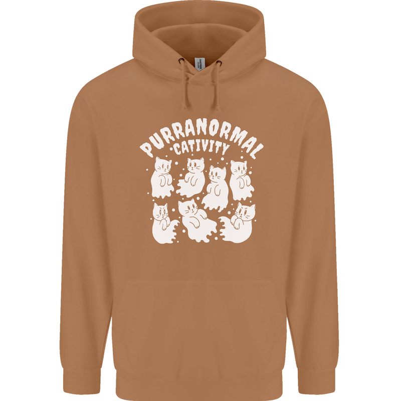 Purranormal Cativity Funny Halloween Cat Mens 80% Cotton Hoodie Caramel Latte