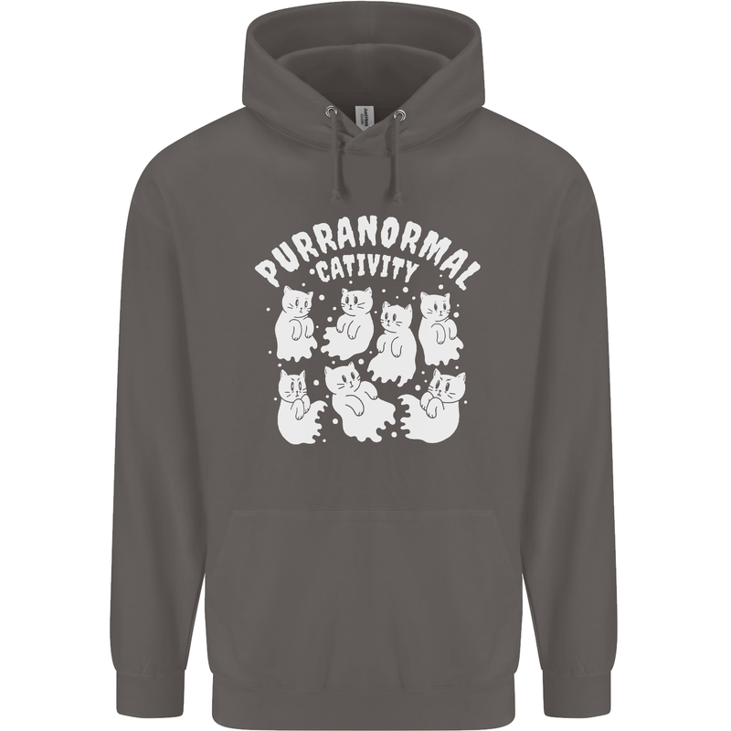 Purranormal Cativity Funny Halloween Cat Mens 80% Cotton Hoodie Charcoal