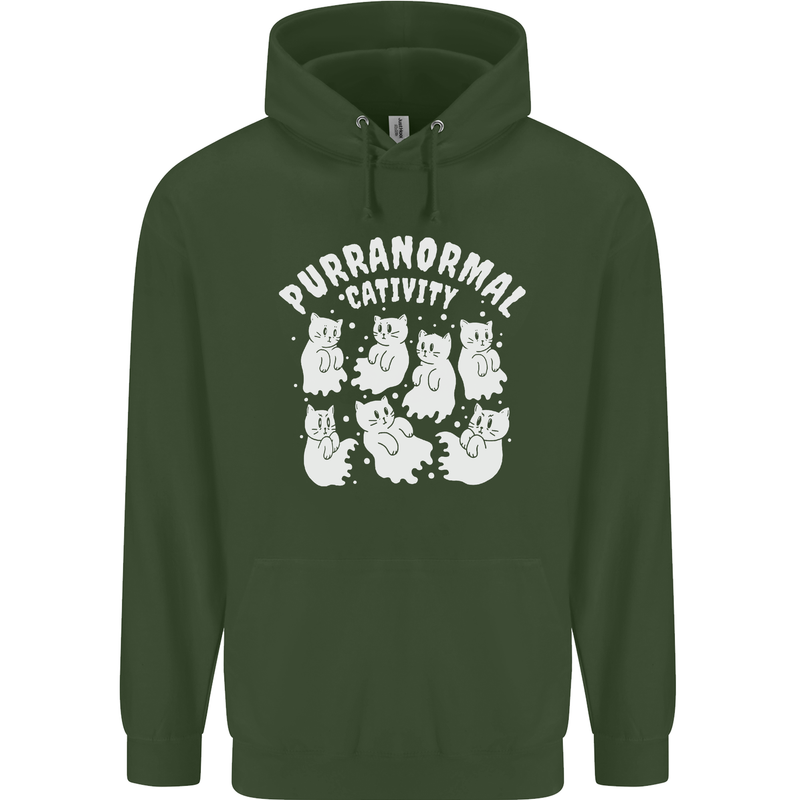 Purranormal Cativity Funny Halloween Cat Mens 80% Cotton Hoodie Forest Green