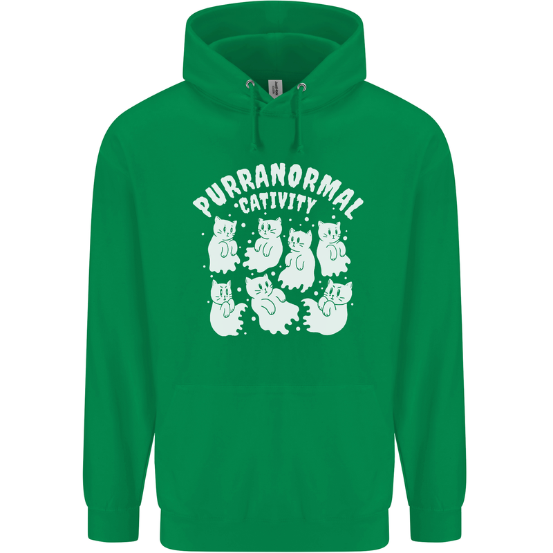 Purranormal Cativity Funny Halloween Cat Mens 80% Cotton Hoodie Irish Green