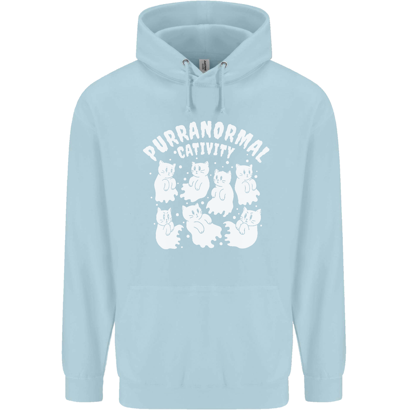 Purranormal Cativity Funny Halloween Cat Mens 80% Cotton Hoodie Light Blue