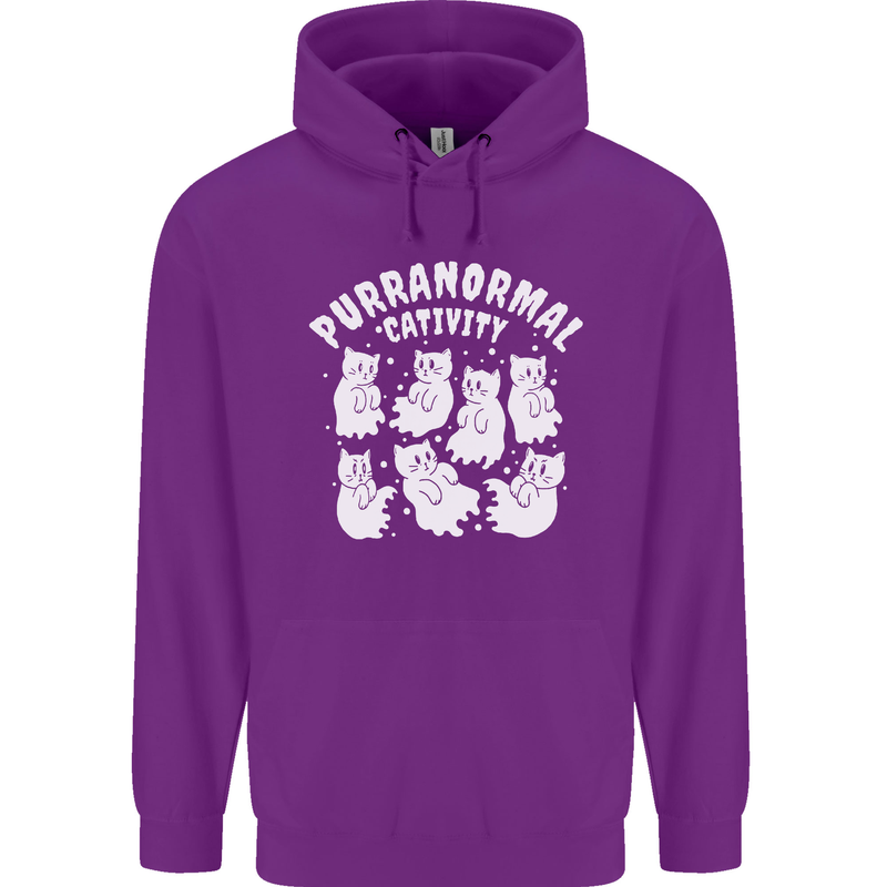 Purranormal Cativity Funny Halloween Cat Mens 80% Cotton Hoodie Purple